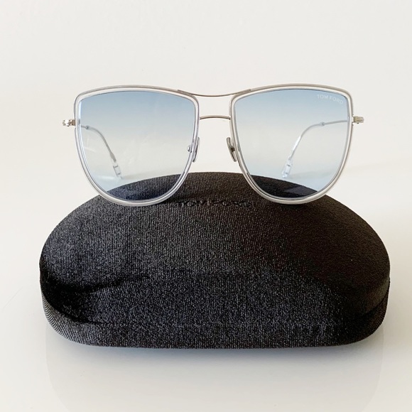 TOM FORD FT0759 16W Sunglasses Shiny Palladium Frame Gradient Blue Lens New - Picture 3 of 13